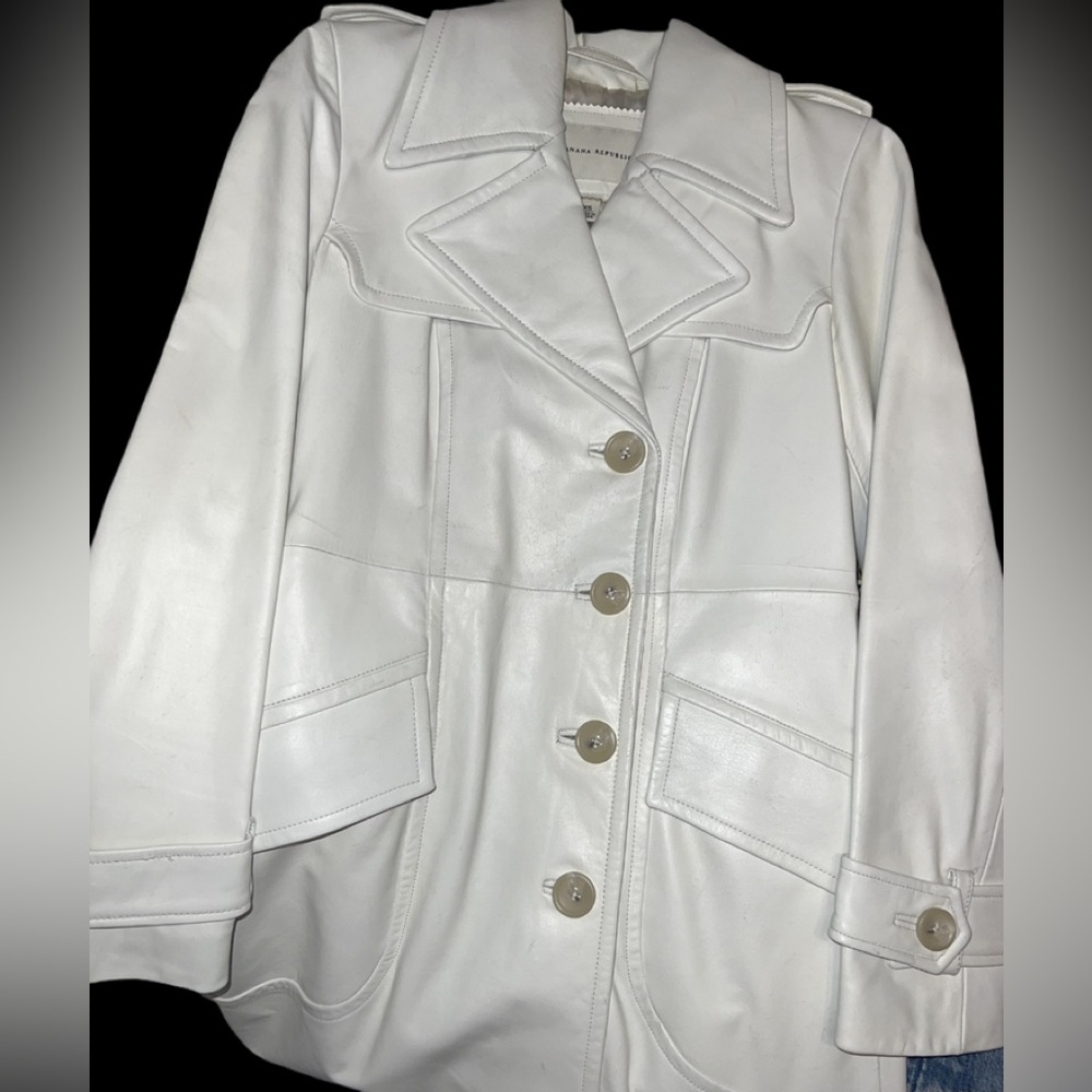Banana Republic Women’s Long White Genuine Leather Coat. Fully Lined. Size XS - Picture 4 of 12
